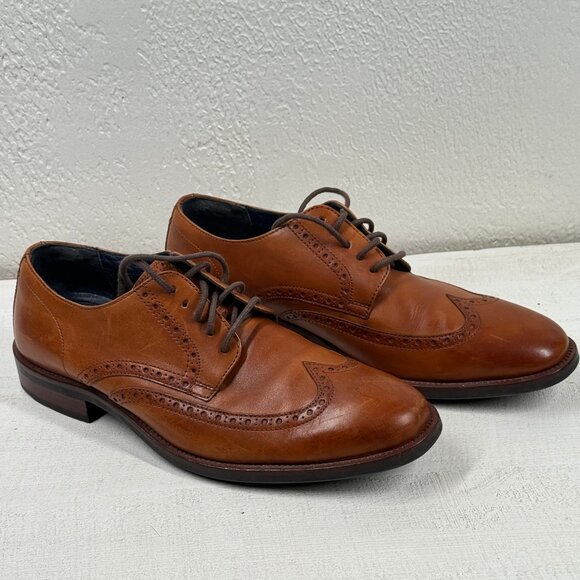 Cole Haan Mens Wingtip Oxford Brogue Brown Leather Dress Shoes Size 9.5M - Picture 1 of 14